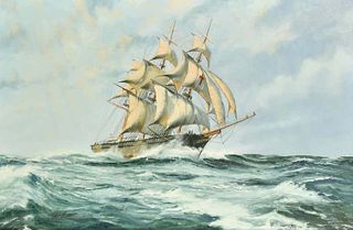 Large British Marine Oil Painting The Dreadnought Clipper Sailing in High Seas