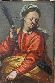 17th Century Italian Old Master Oil on Wood Panel Portrait of Female Saint