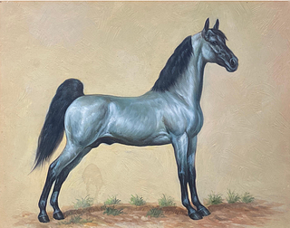 Fine Equestrian Horse Portrait British Oil Painting - Grey Horse Standing