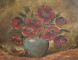 VINTAGE FRENCH OIL PAINTING - STILL LIFE OF FLOWERS IN BOWL - FRAMED