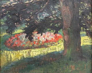 1920's/30's French Les Nabis Original Oil Painting Flower Garden in Parkland