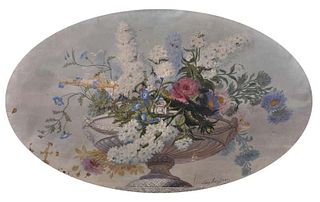 Leon Rousseau Large 19th Century Classical Flowers in Urn Fine French Oval Oil Painting