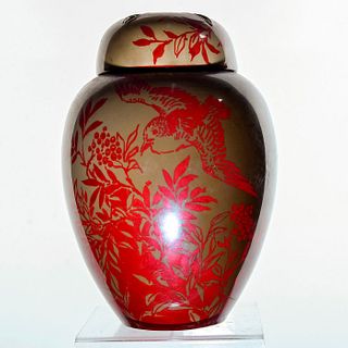 Bernard Moore Porcelain Ginger Jar in Flambe with Birds