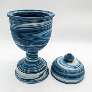 Rare Wedgwood Blue Marbled Jasper, Covered Pedestal Vase