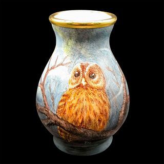 Moorcroft Pottery Miniature Enamel Vase, Tawny Owl