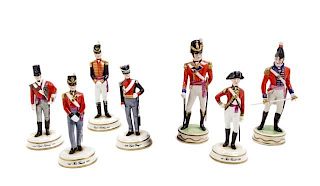 * A Collection of Porcelain Military Figures Height of tallest 8 1/2 inches.