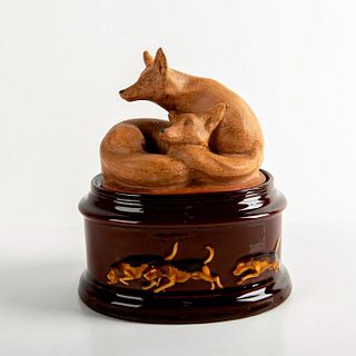 Rare Royal Doulton Kingsware Lidded Round Tobacco Jar, Curled Foxes