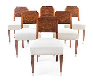 * A Set of Six Art Deco Rosewood Side Chairs, Height 32 inches.