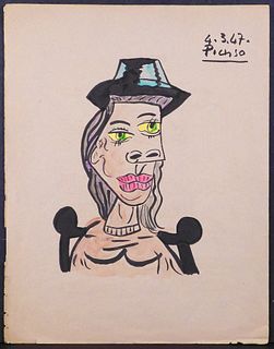 Pablo Picasso, Manner of:  Portrait on Piano Book Cover Page