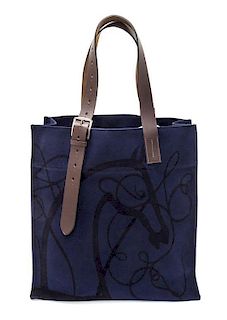 An Hermes Navy Etriviere Shopping Tote, 16" x 17" x 6".