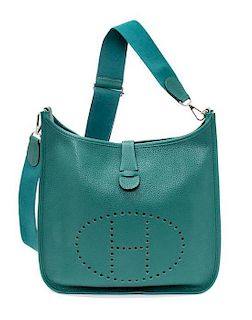 An Hermes Malachite Green Evelyne III GM Handbag, 13" x 12" x 3".