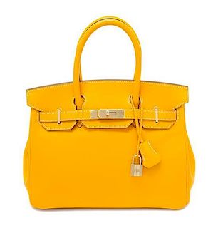 An Hermes Bicolor Jaune d'Or Epsom 30cm Birkin Handbag, 12" x 8.5" x 6".