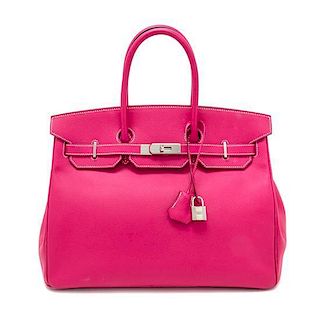 An Hermes Rose Tyrien Candy 35cm Birkin Handbag, 14" x 10" x 7".