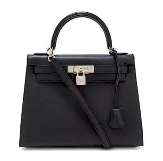 An Hermes Noir Epsom Sellier 28cm Kelly Handbag, 11" x 8.5" x 4".
