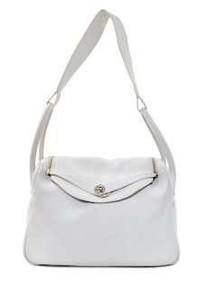 An Hermes White Taurillon Clemence Lindy 34 Handbag, 13.5" x 8" x 7".