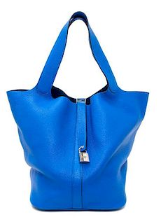 An Hermes Bleu Hydra Taurillon Clemence Picotin Lock TGM Handbag, 13" x 13" x 9".