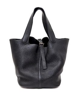 A Hermes Black Taurillon Clemence Picotin MM Handbag, 9" x 8.5" x 7".