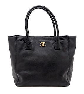 A Chanel Black Caviar Leather Tote Bag, 11.5" x 11.5" x 5.5".