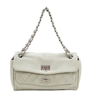 A Chanel Celadon Calfskin Leather Double Flap Handbag, 12" x 8" x 3".