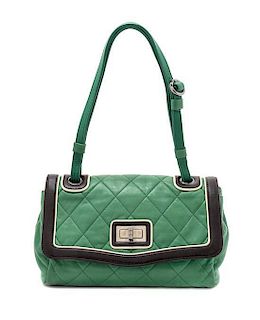 A Chanel Green Calfskin Leather Quilted Flap Handbag, 14" x 11.5" x 6".