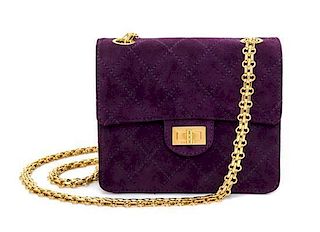 A Chanel Purple Suede Quilted Small Flap Handbag, 6.5" x 5.5" x 2.5".
