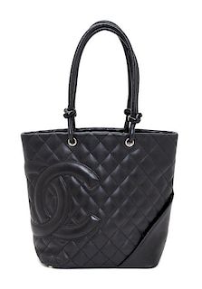 A Chanel Black Quilted Leather Ligne Cambon Tote Bag, 11.5" x 10" x 4".