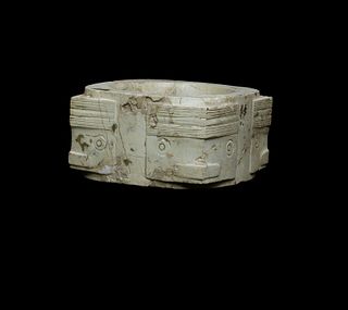 Cong (Ts'ung) Prismatic Cylinder with Face Engraving, Late Neolithic Period, Liangzhu Culture (3200 - 2300 BCE)