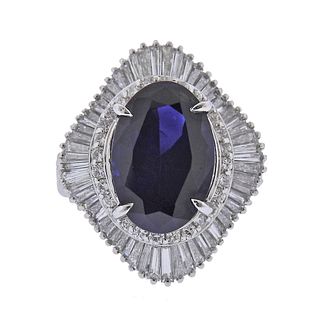 GIA 5.35ct No Heat Sapphire Diamond Platinum Ring