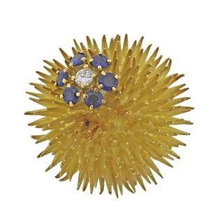 Tiffany & Co 18k Gold Diamond Sapphire Sea Urchin Brooch