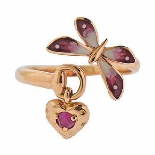 Gucci Flora Butterfly Daisy Gold Ruby Charm Ring