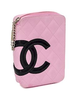 A Chanel Pink Quilted Calfskin Leather Ligne Cambon Pouch, 5" x 7" x 1.5".