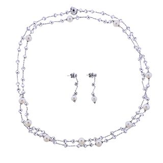 Di Modolo White Gold Triadra Pearl Link Necklace Earrings Set