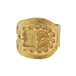 Lalaounis Greece 18k Hammered Gold Buckle Ring