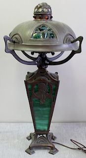 Patinated Metal Art Nouveau Table Lamp.