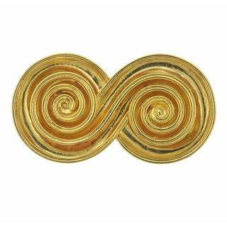 Lalaounis Greece Gold Swirl Motif Brooch Pin