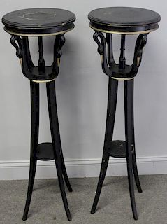 Pair of Lacquered & Gilt Pedestals with Swan