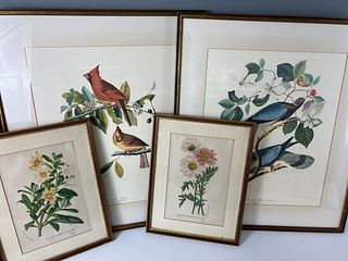 Pair of Bird Prints and Botanicals