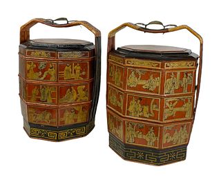 PAIR OF ANTIQUE CHINESE ORNATE WEDDING BASKETS