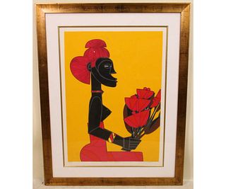 LARGE WOMAN WITH FLOWERS LITHO #124/900