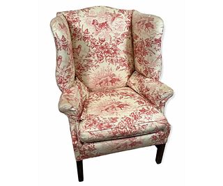 TOILE RED TALL WING BACK CHAIR
