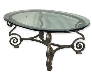 WROUGHT IRON OVAL COFFEE TABLE