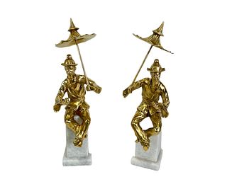 PAIR OF CHINESE BRASS WHIMSICAL MALE FIGURES