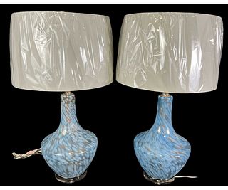PAIR OF BLOWN ART GLASS TABLE LAMPS
