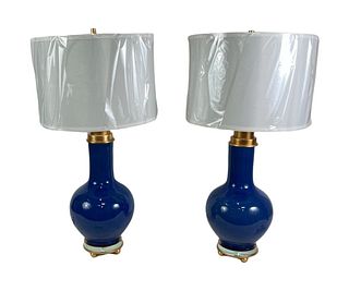 PAIR OF BLUE PORCELAIN TABLE LAMPS