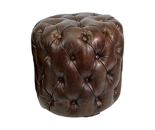 LEATHER BUTTON-TUFTED STOOL