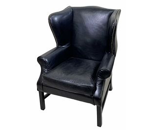BLACK LEATHER WING CHAIR