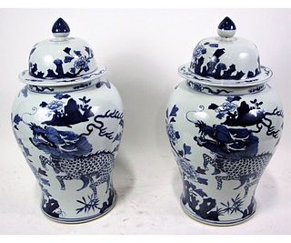 PAIR OF CHINESE BLUE WHITE PORCELAIN CHINESE JARS