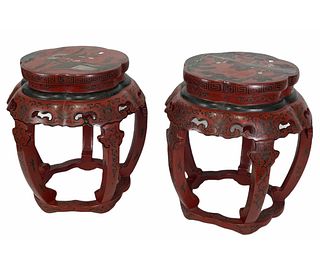 PAIR OF VINTAGE CHINESE LACQUERED STOOLS