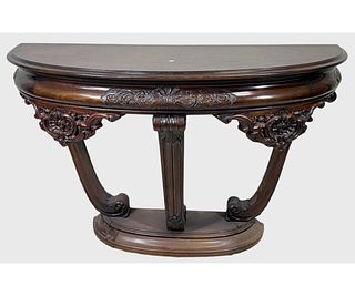 CIRCA 1940's WELL CARVED DEMILUNE TABLE