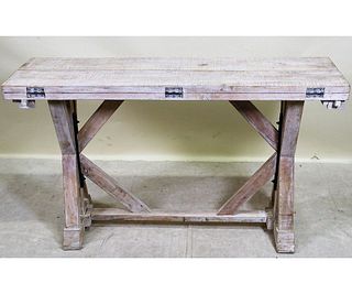 DISTRESSED WOODEN FLIP TOP TRESTLE TABLE
